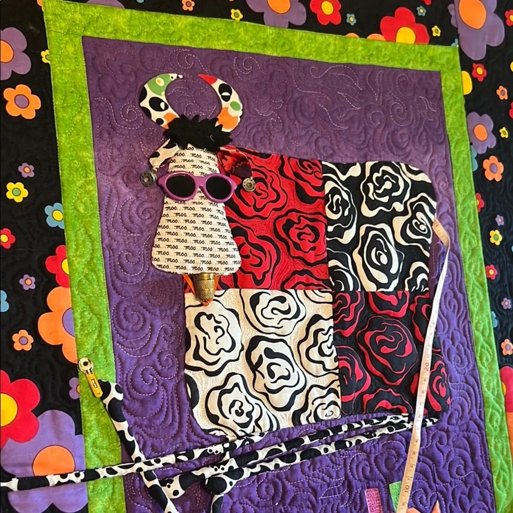 Handcrafted Floral Sewing Machine Wall Art by Sew Gorgeous with cow motif